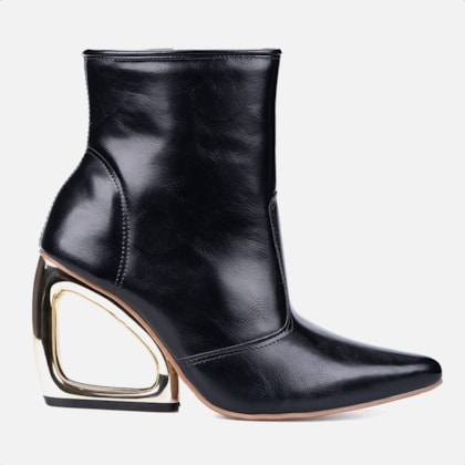 Bota Preta Feminina Cano Curto Salto Vazado Cromado