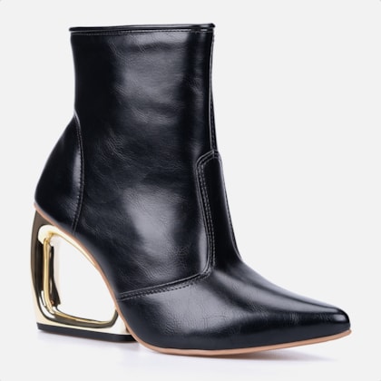 Segunda imagem do produto Bota Preta Feminina Cano Curto Salto Vazado Cromado