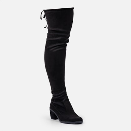 Segunda imagem do produto Bota Salto Grosso Over The Knee Camurça Stretch Preta