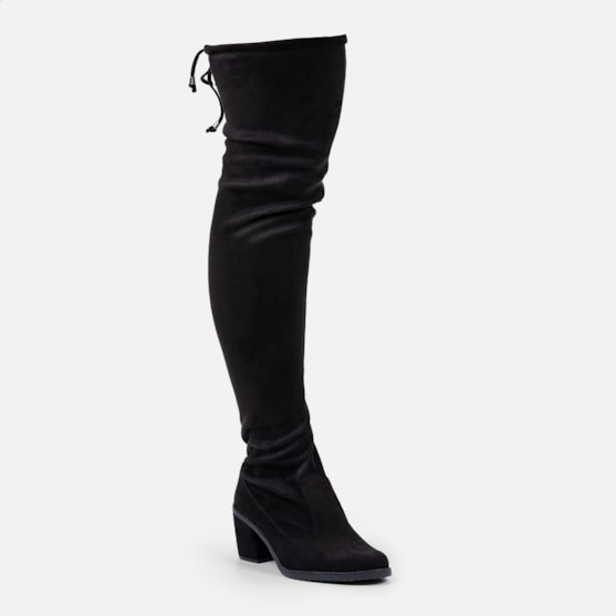Segunda imagem do produto Bota Salto Grosso Over The Knee Camurça Stretch Preta