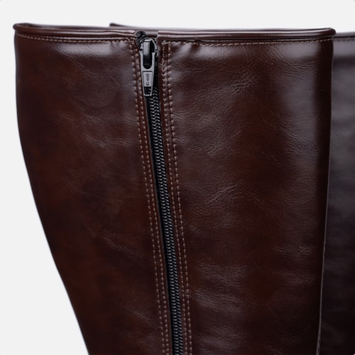 Bota Social Feminina Marrom Cano Alto Bico Fino Salto Alto Bloco