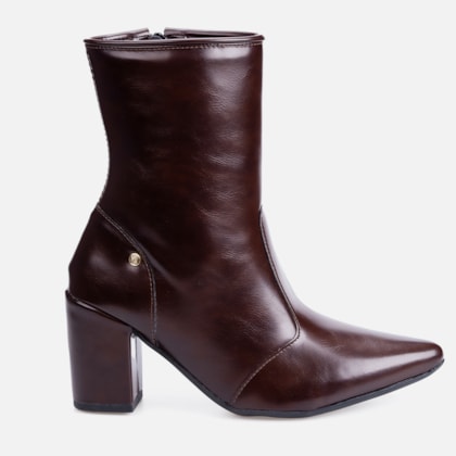 Bota Social Feminina Marrom Cano Curto Salto Alto Bloco Bico Fino