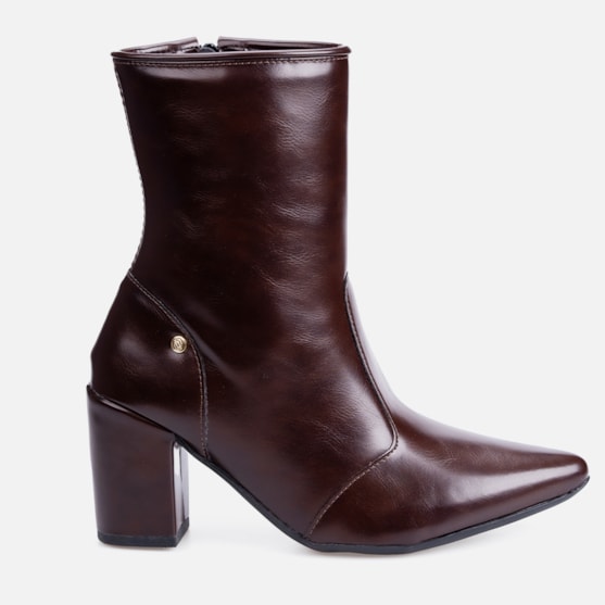 Bota Social Feminina Marrom Cano Curto Salto Alto Bloco Bico Fino
