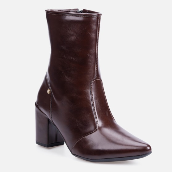 Segunda imagem do produto Bota Social Feminina Marrom Cano Curto Salto Alto Bloco Bico Fino