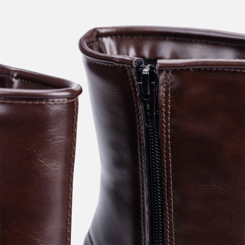Bota Social Feminina Marrom Cano Curto Salto Alto Bloco Bico Fino