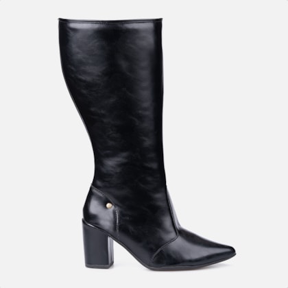 Bota Social Feminina Preta Cano Alto Bico Fino Salto Alto Bloco