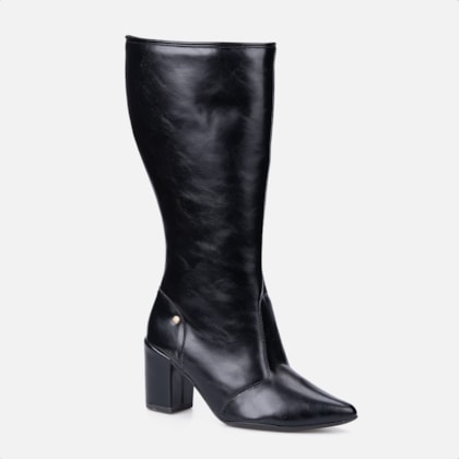 Segunda imagem do produto Bota Social Feminina Preta Cano Alto Bico Fino Salto Alto Bloco