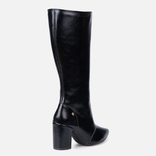 Bota Social Feminina Preta Cano Alto Bico Fino Salto Alto Bloco