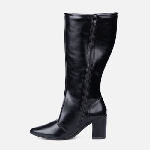 Bota Social Feminina Preta Cano Alto Bico Fino Salto Alto Bloco