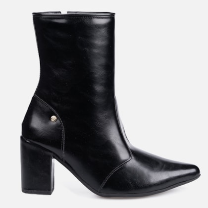 Bota Social Feminina Preta Cano Curto Salto Alto Bloco Bico Fino