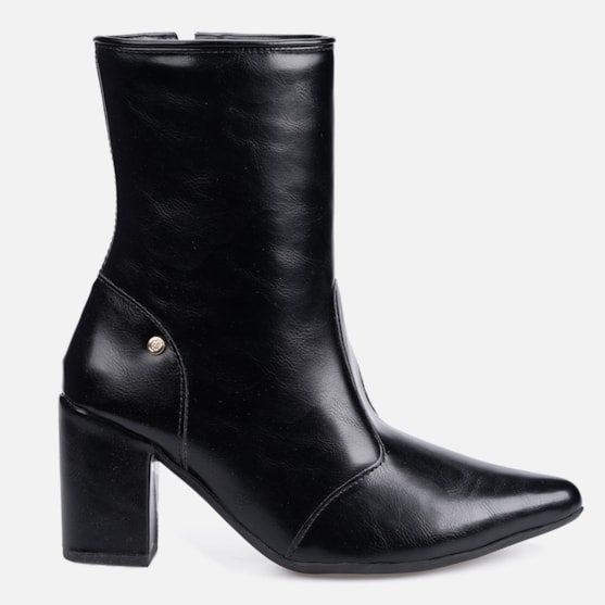 Bota Social Feminina Preta Cano Curto Salto Alto Bloco Bico Fino