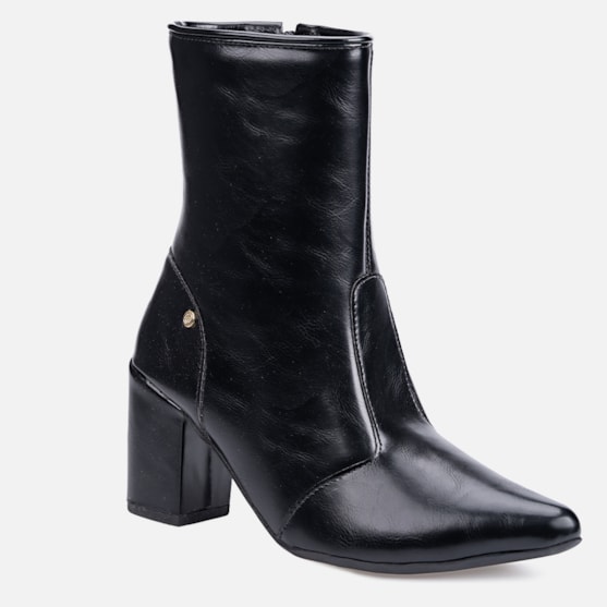 Segunda imagem do produto Bota Social Feminina Preta Cano Curto Salto Alto Bloco Bico Fino