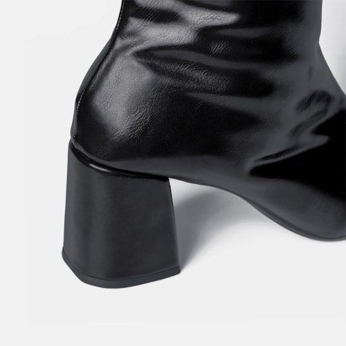 Bota Social Feminina Preta Domidona Cano Alto Salto Bloco Confortável