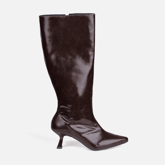Bota Social Marrom Feminina Domidona Cano Alto Salto Fino Taça Elegante