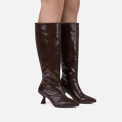 Bota Social Marrom Feminina Domidona Cano Alto Salto Fino Taça Elegante