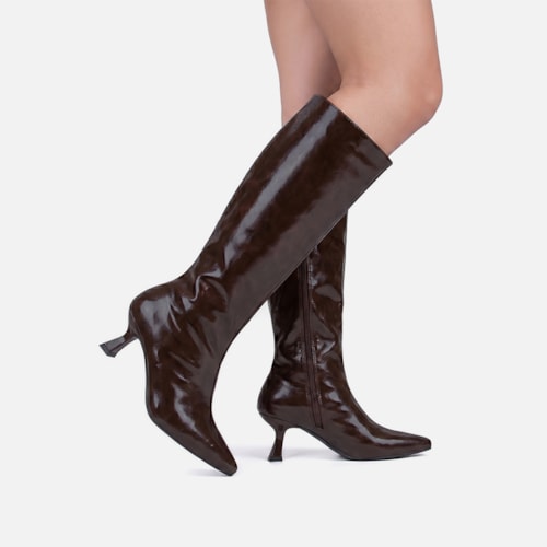 Bota Social Marrom Feminina Domidona Cano Alto Salto Fino Taça Elegante