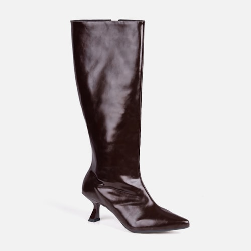 Bota Social Marrom Feminina Domidona Cano Alto Salto Fino Taça Elegante