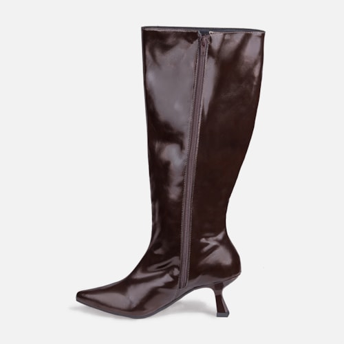 Bota Social Marrom Feminina Domidona Cano Alto Salto Fino Taça Elegante