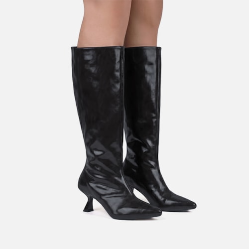 Bota Social Preta Feminina Domidona Cano Alto Salto Fino Taça Elegante