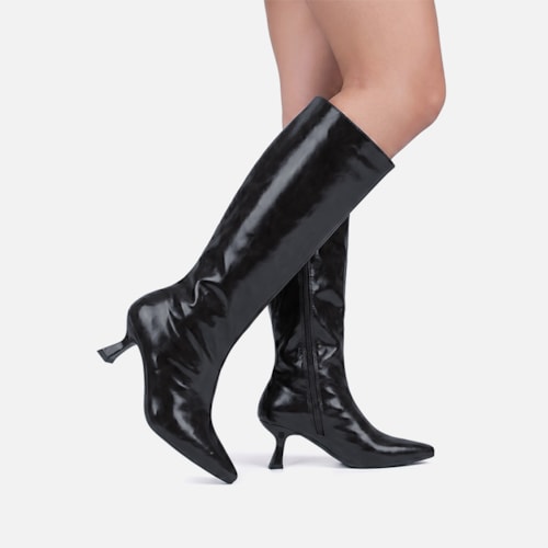 Bota Social Preta Feminina Domidona Cano Alto Salto Fino Taça Elegante