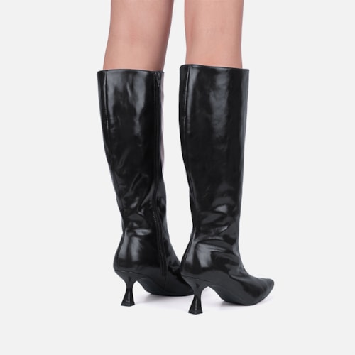 Bota Social Preta Feminina Domidona Cano Alto Salto Fino Taça Elegante