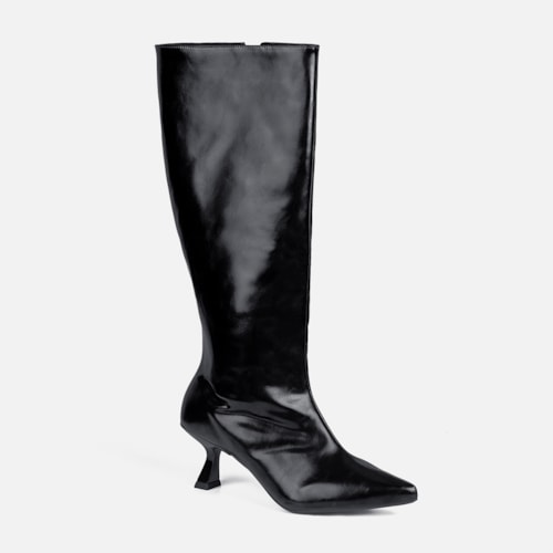 Bota Social Preta Feminina Domidona Cano Alto Salto Fino Taça Elegante