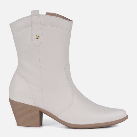 Bota Texana Feminina Western Country Bico Fino Cano Médio Off White