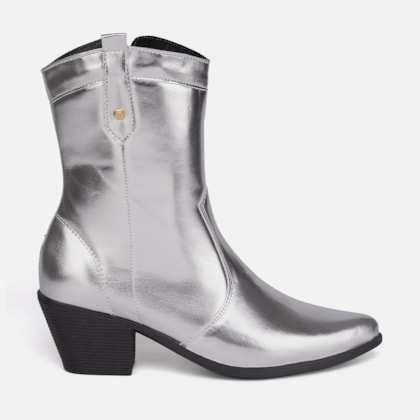 Bota Texana Feminina Western Country Bico Fino Cano Médio Prata