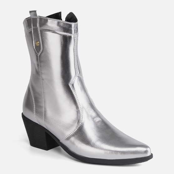 Segunda imagem do produto Bota Texana Feminina Western Country Bico Fino Cano Médio Prata