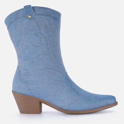 Bota Texana Feminina Western Country Bordada Cano Médio Moda Jeans