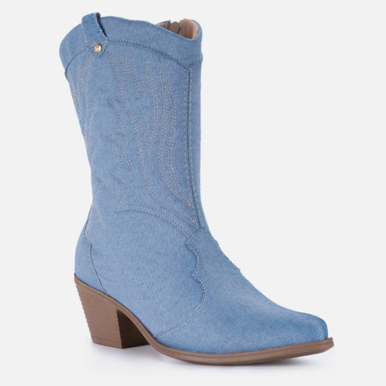 Segunda imagem do produto Bota Texana Feminina Western Country Bordada Cano Médio Moda Jeans