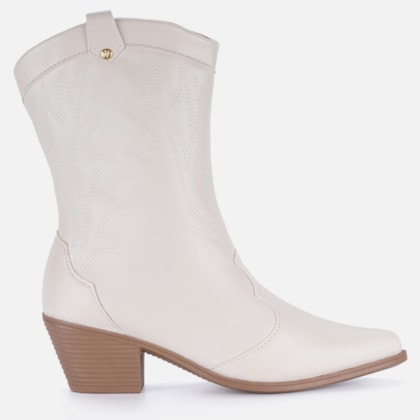 Bota Texana Feminina Western Country Bordada Cano Médio Moda Off White