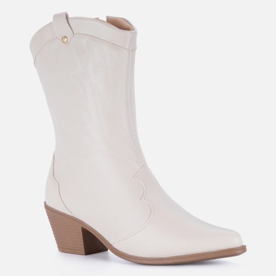 Segunda imagem do produto Bota Texana Feminina Western Country Bordada Cano Médio Moda Off White