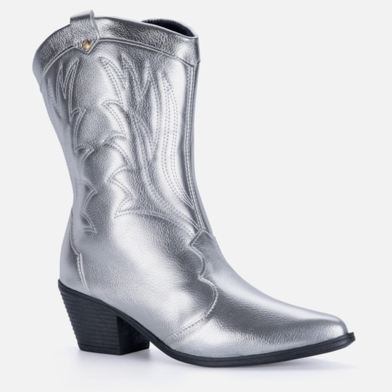 Segunda imagem do produto Bota Texana Feminina Western Country Bordada Cano Médio Moda Prata