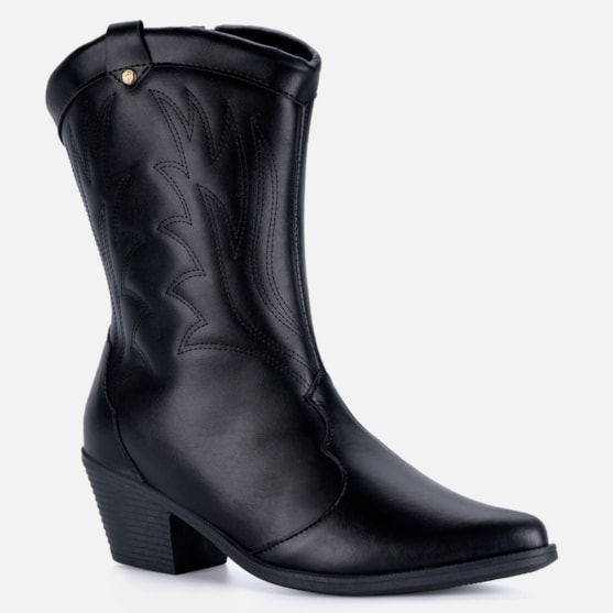 Segunda imagem do produto Bota Texana Feminina Western Country Bordada Cano Médio Moda Preta