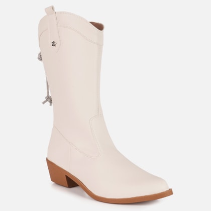 Segunda imagem do produto Bota Texana Infantil Western Off White Cordão de Strass Menina Fashion