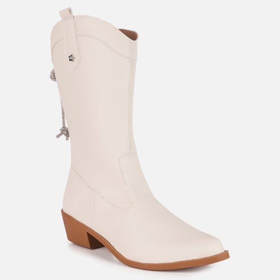 Segunda imagem do produto Bota Texana Infantil Western Off White Cordão de Strass Menina Fashion