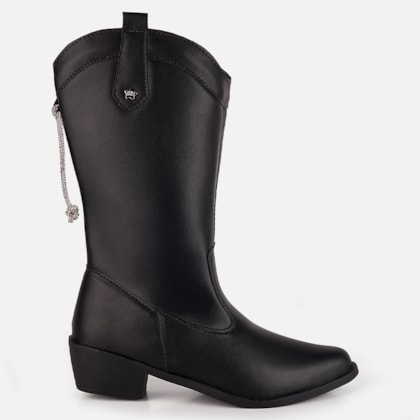 Bota Texana Infantil Western Preta Cordão de Strass Menina Fashion