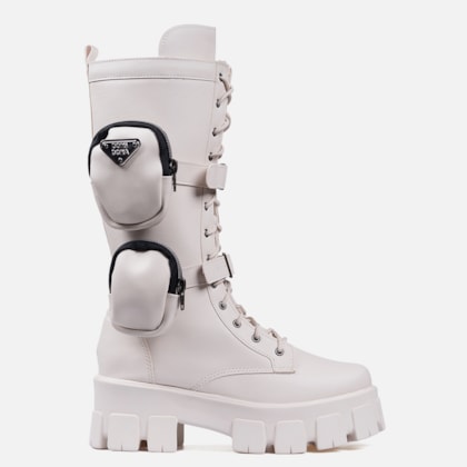 Coturno Com Bolsinha Feminino Tratorado Cano Alto Off White