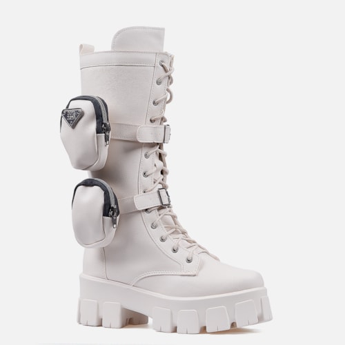 Coturno Com Bolsinha Feminino Tratorado Cano Alto Off White