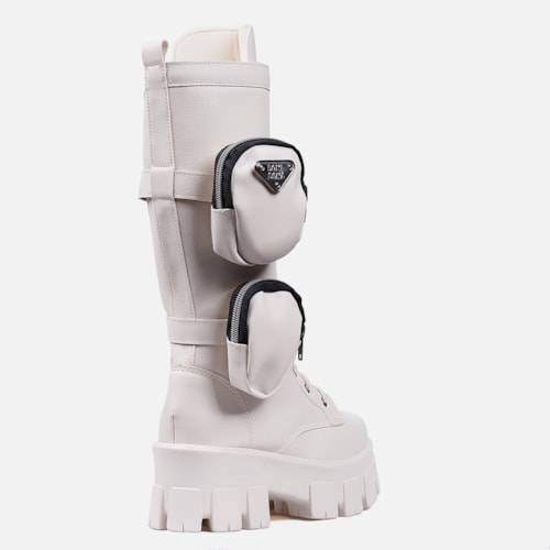 Coturno Com Bolsinha Feminino Tratorado Cano Alto Off White