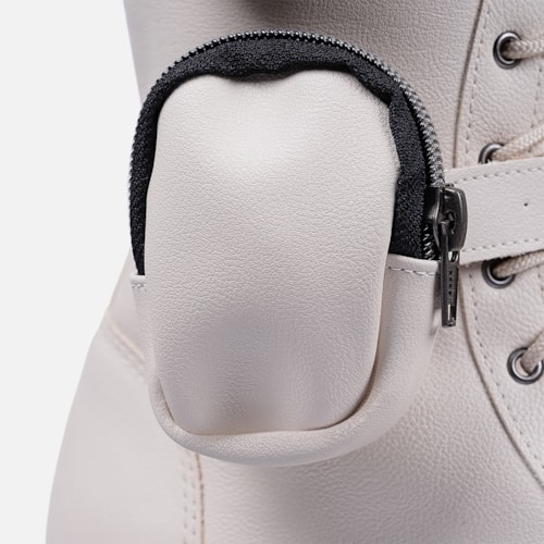 Coturno Com Bolsinha Feminino Tratorado Cano Alto Off White