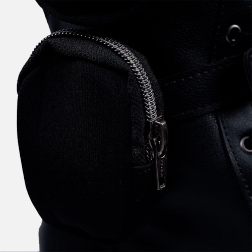 Coturno Com Bolsinha Feminino Tratorado Cano Alto Preto