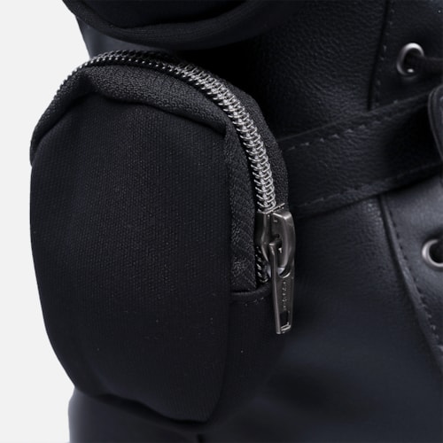 Coturno Com Bolsinha Feminino Tratorado Cano Alto Preto