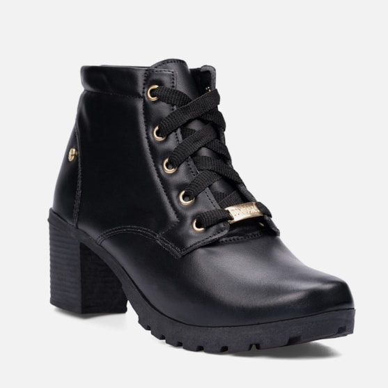 Segunda imagem do produto Coturno Feminino Cano Curto Salto Médio Preto