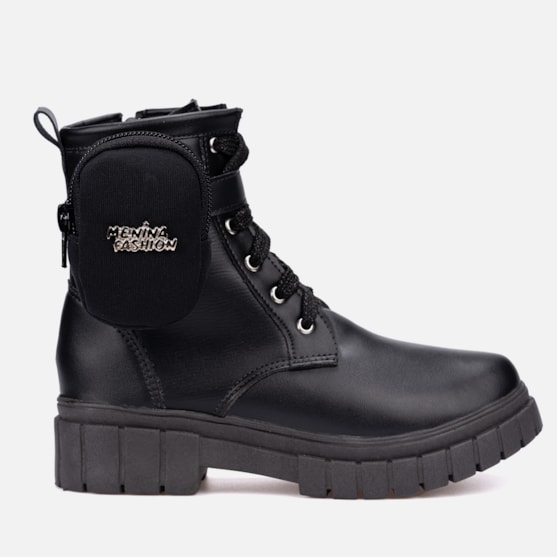 Coturno Feminino Infantil Menina Tratorado Com Bolsinha Preto