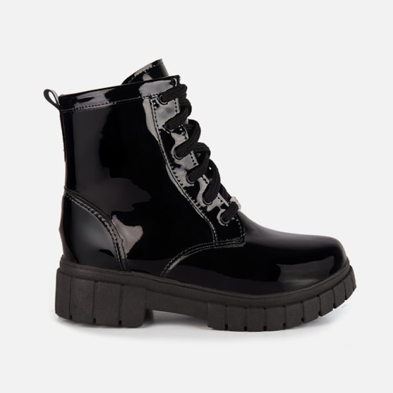 Coturno Feminino Infantil Preto Verniz Tratorado Cano Alto Inverno da Moda