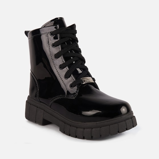 Segunda imagem do produto Coturno Feminino Infantil Preto Verniz Tratorado Cano Alto Inverno da Moda