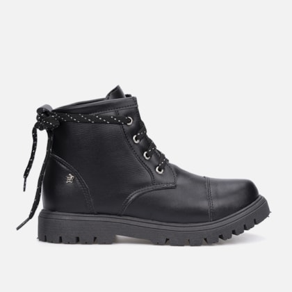 Coturno Feminino Infantil Tratorado Cadarço Bicolor Com Laço Preto