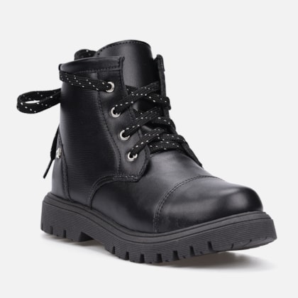 Segunda imagem do produto Coturno Feminino Infantil Tratorado Cadarço Bicolor Com Laço Preto